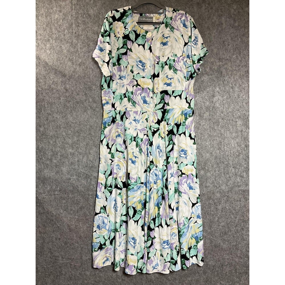 Vintage Carol Anderson Dress Women Large Floral Fit & Flare Maxi Cottage USA 90s